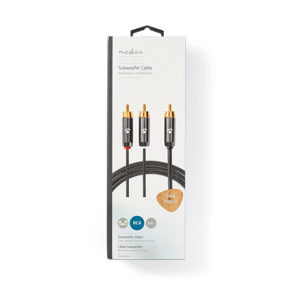 Nedis Subwoofer Cable RCA Male to 2x RCA Male 3m Gun Metal Grey Braided - CATB24000GY30