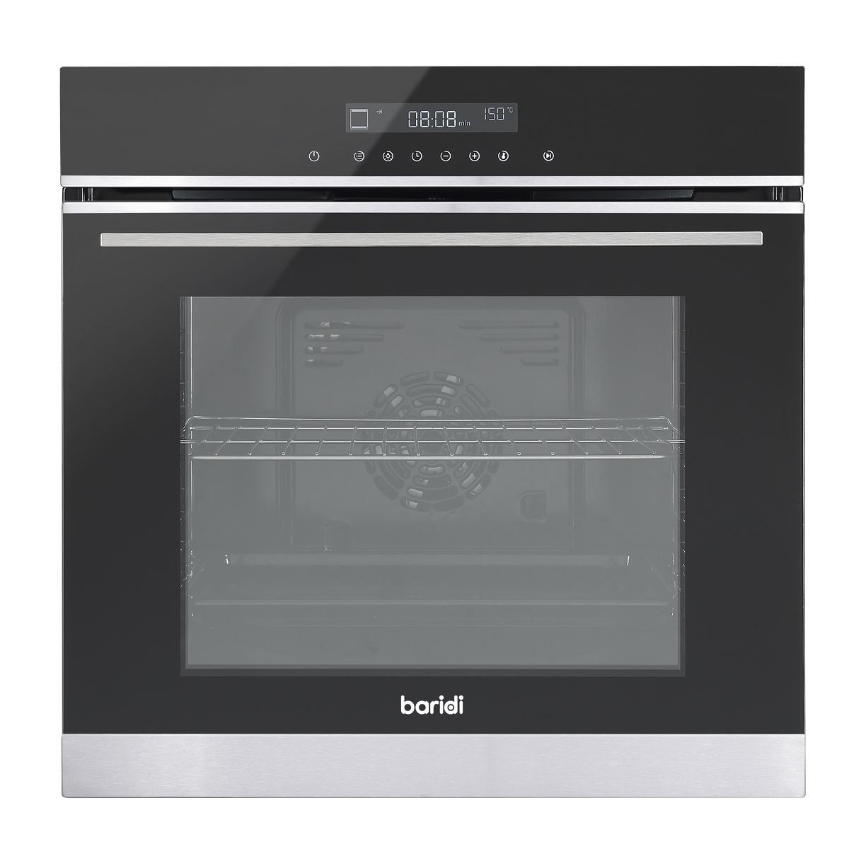 Sealey Baridi 60cm Built-In Fan Assisted, Single, Integrated 10 Function Electric Oven, Touchscreen Controls, 72L Capacity, Black/Stainless Steel DH200