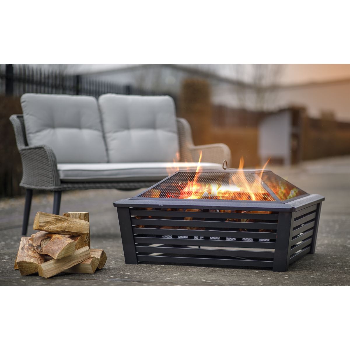 Dellonda 35" Square Outdoor Fire Pit, Black DG43