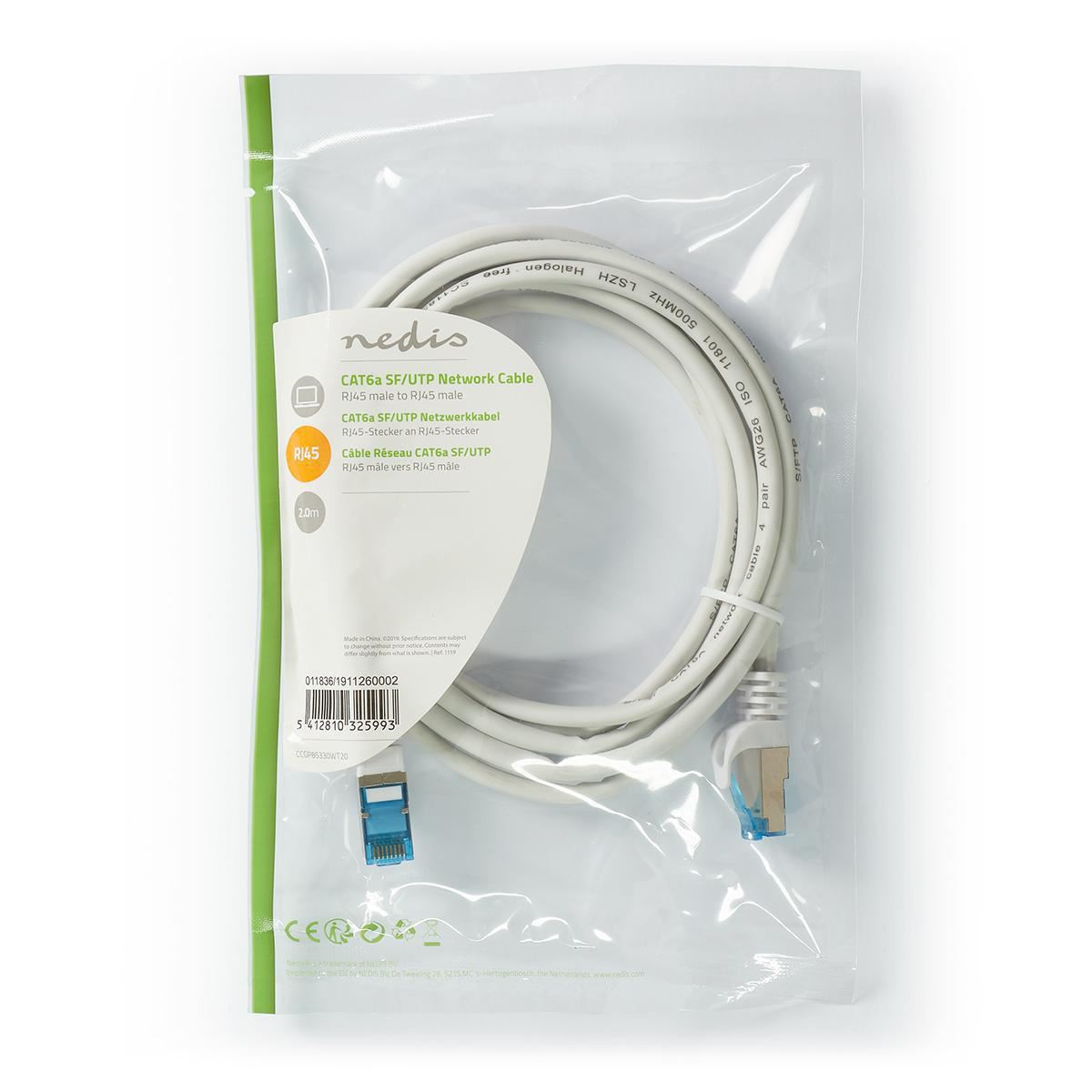 Nedis CAT6a SF/UTP Network Cable RJ45 Male to RJ45 Male 2m White