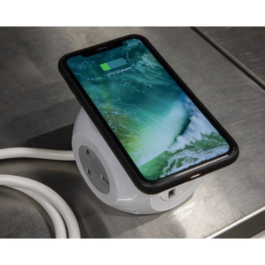 Sealey Ext. Cable Cube 1.4m 3 x 230V & 3xUSB & Wireless Charge Pad EL144WC