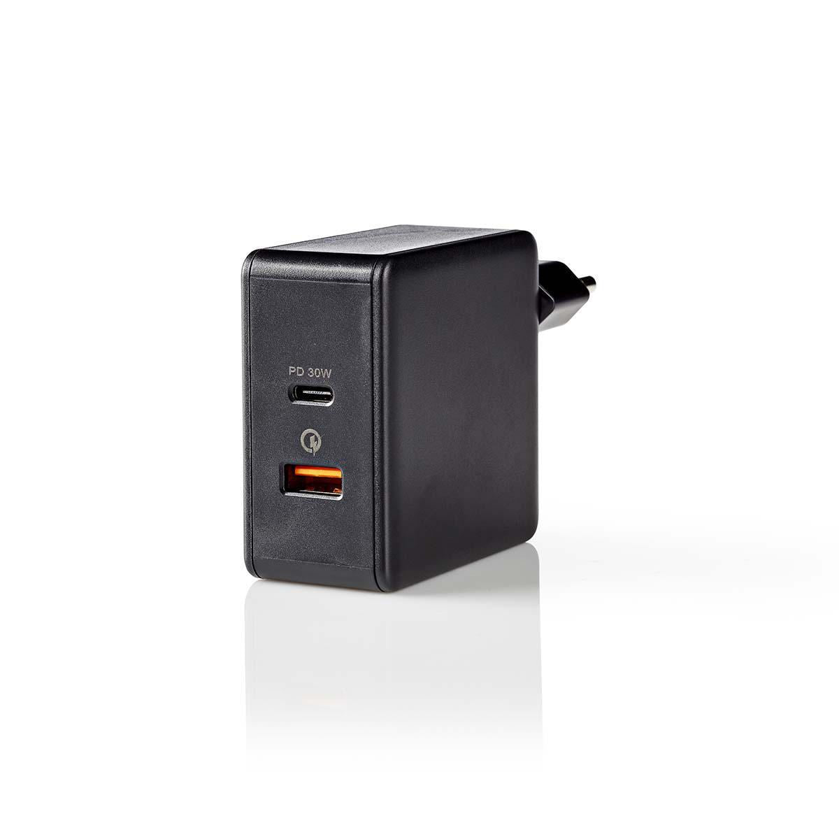 Nedis Wall Charger 3.0A USB (QC)/USB-C Power Delivery 30W Black WCPD30W110BK