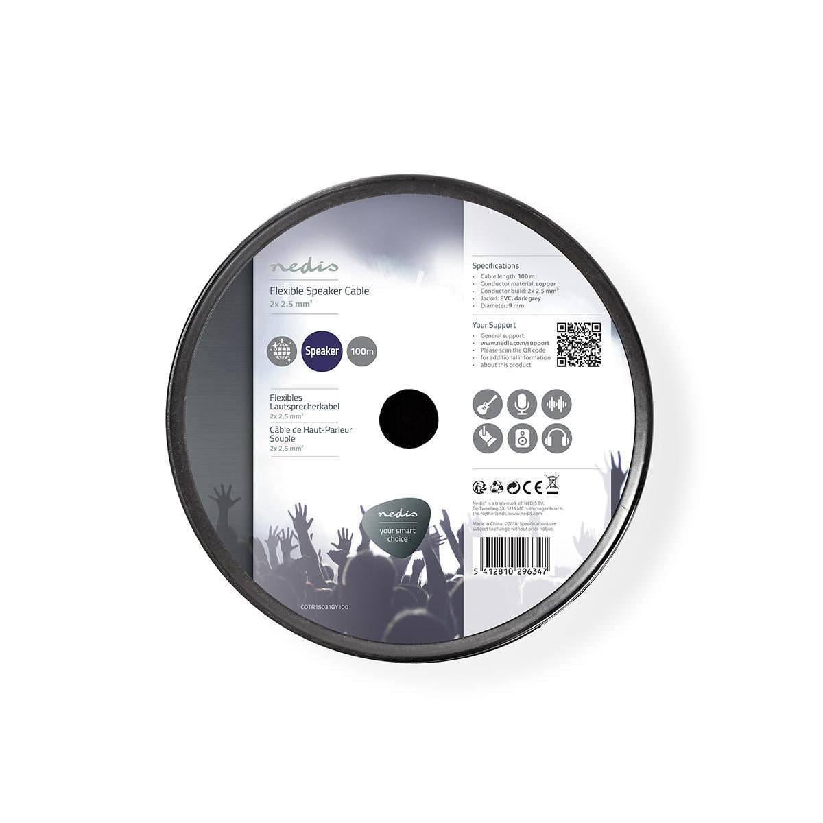 Nedis Flexible Speaker Cable 2x 2.5 mm² 100m Reel Grey COTR15031GY100