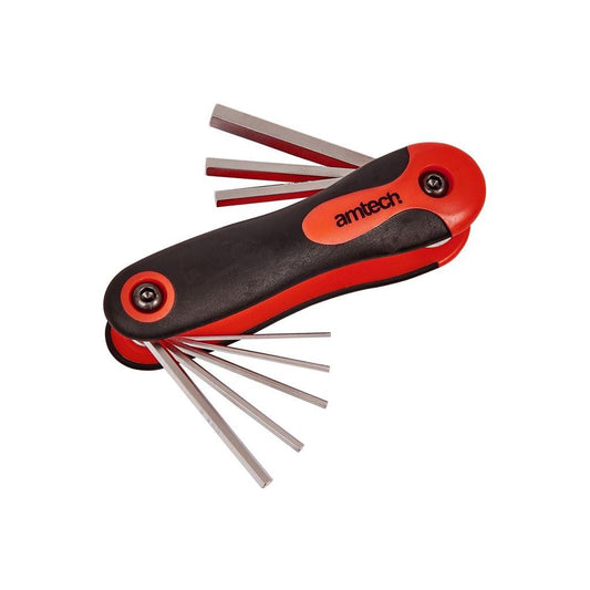 8x Folding Hex Allen Key Set Soft Grip Satin Chrome Vanadium Steel Hexagon - I8855