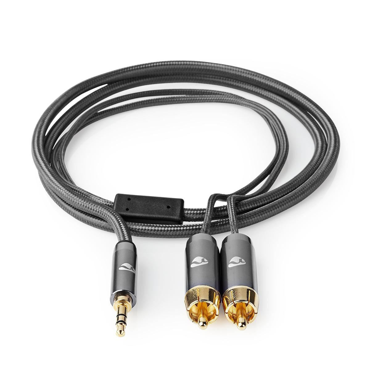 5m Stereo Audio Cable 3.5mm Male to 2x RCA Male Gun Metal Grey Braided Cable - CATB22200GY50