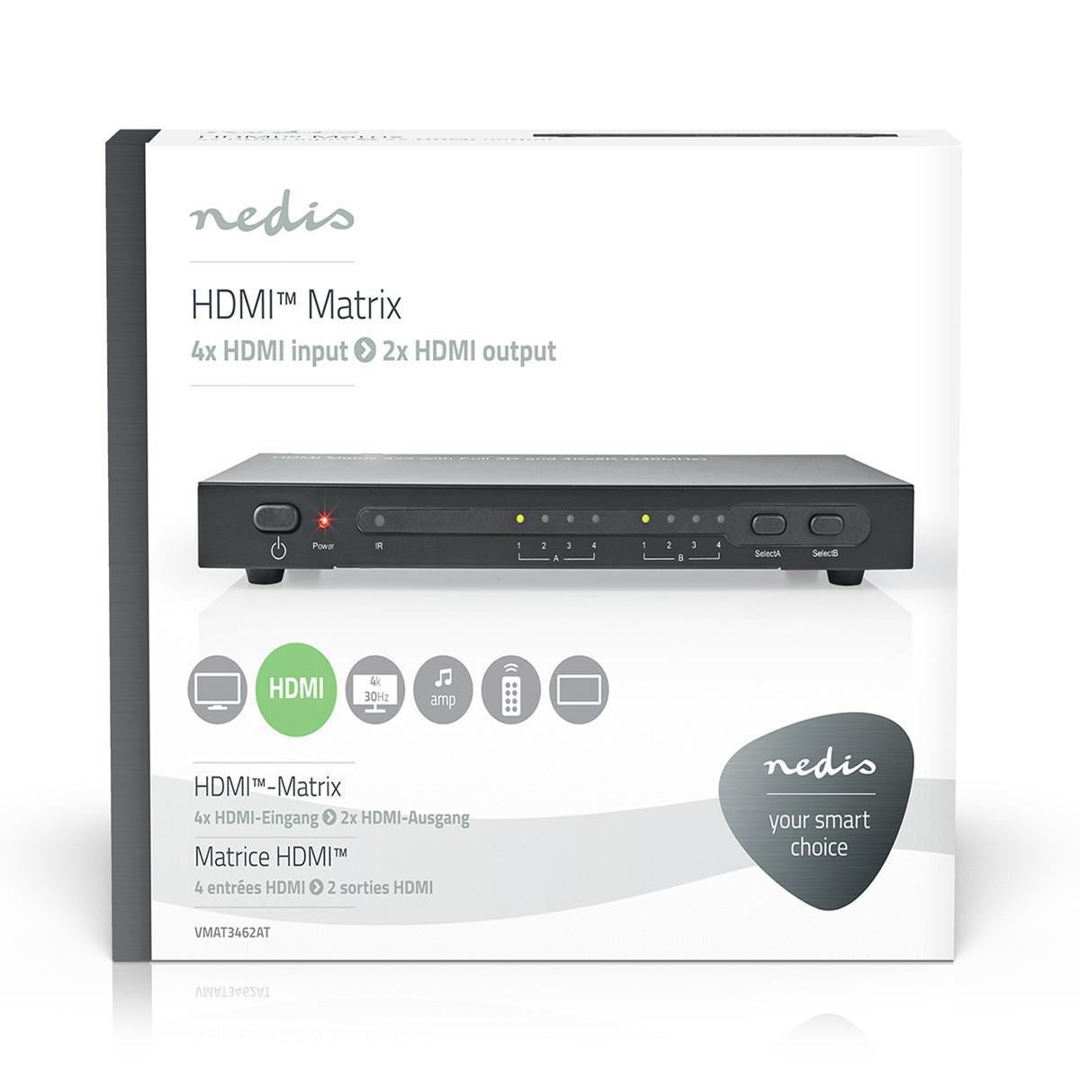 Nedis HDMI Matrix Switch 4-to-2-Port to 4x HDMI Input 2x HDMI Output - VMAT3462AT