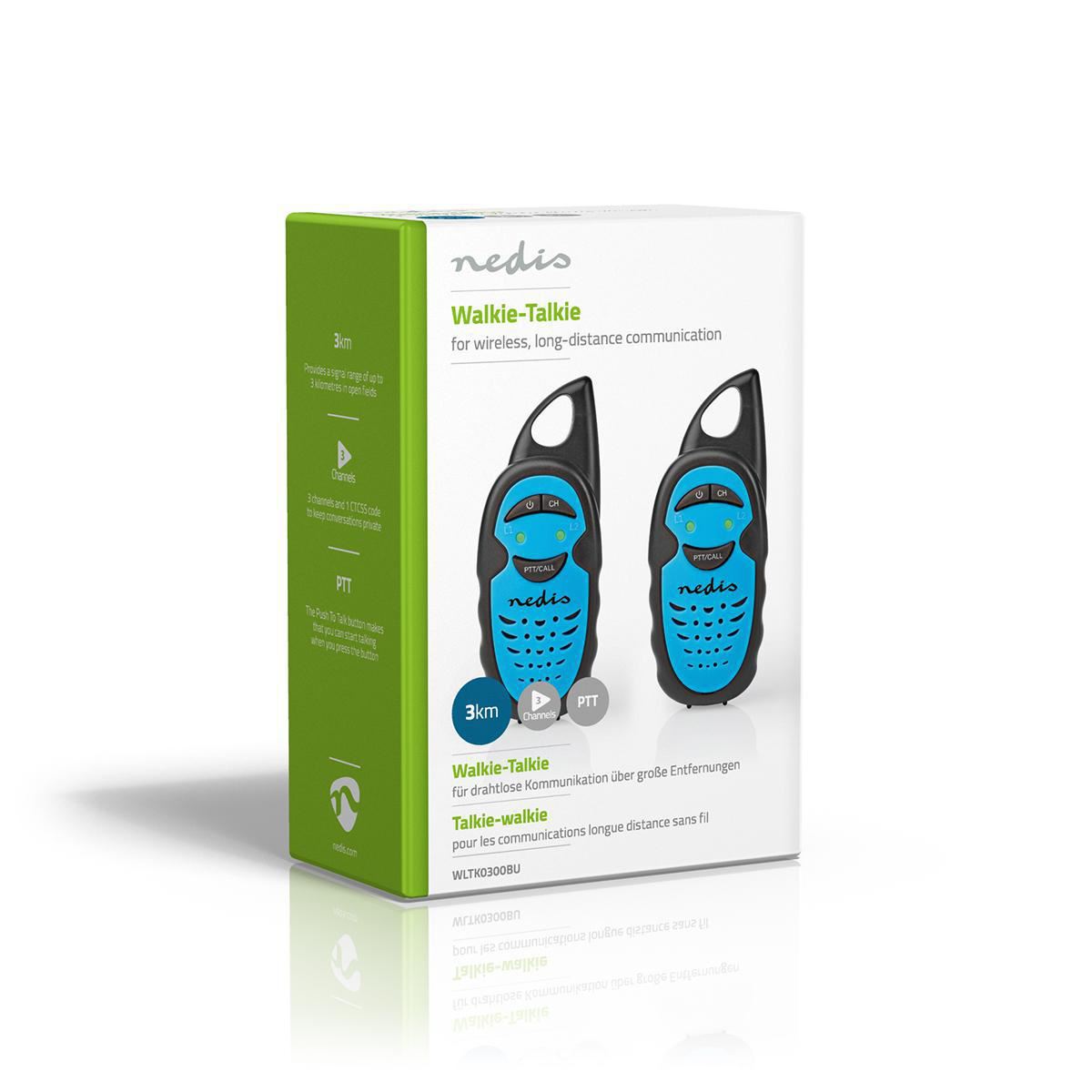 Nedis Walkie-Talkie Range 3 km 3 Channels PTT 2 Pieces Blue/Black - WLTK0300BU