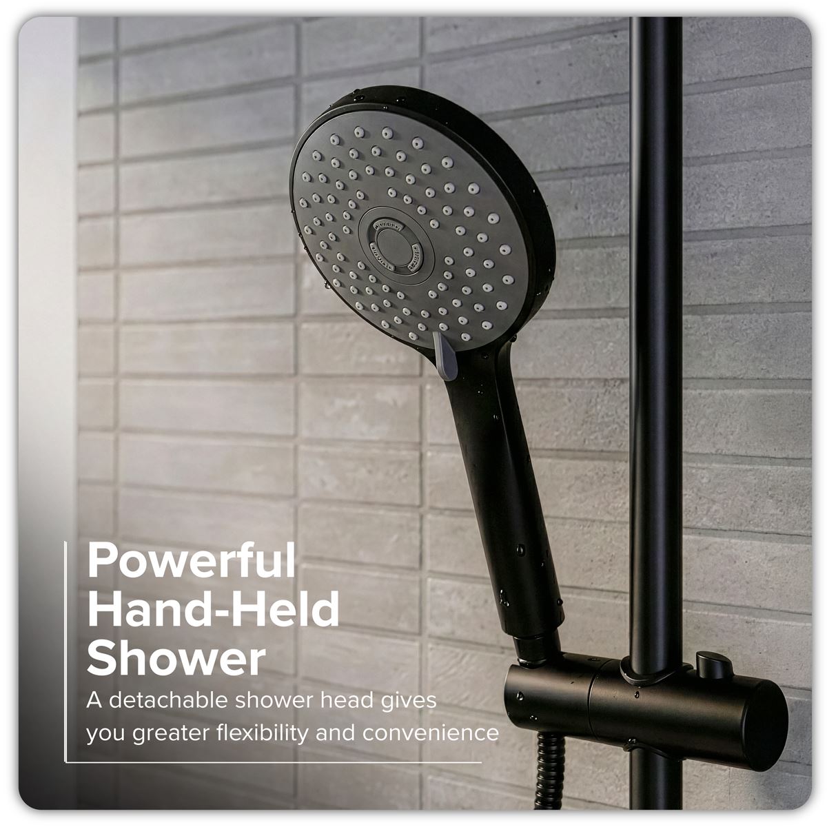 Baridi Thermostatic Shower Mixer Set, 20cm Round Head, Adjustable Rail - Black
