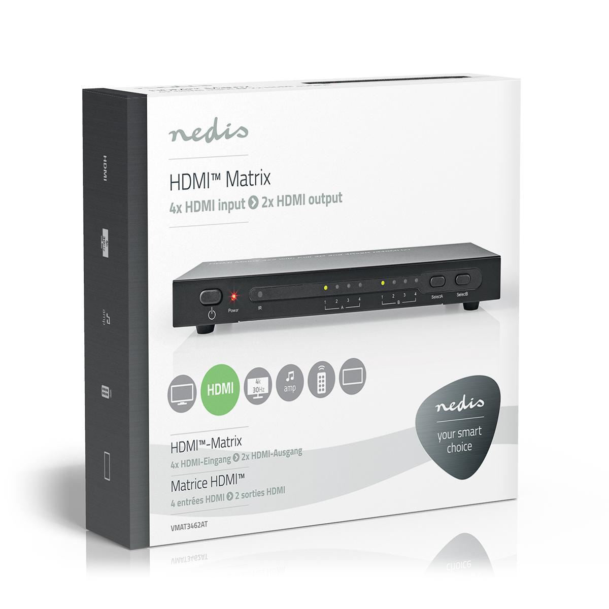 Nedis HDMI Matrix Switch 4-to-2-Port to 4x HDMI Input 2x HDMI Output - VMAT3462AT
