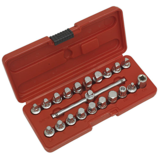 Sealey Oil Drain Plug Key Set 21pc 3/8"Sq Drive AK6586