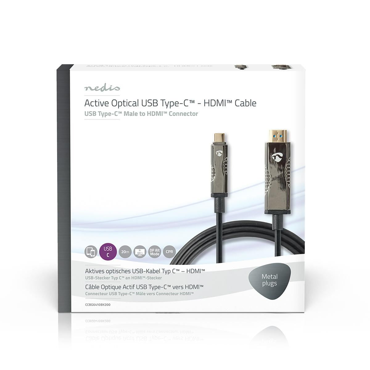 Nedis USB Type-C to HDMI Cable AOC Type-C Male to HDMI Connector 20m Black - CCBG6410BK200