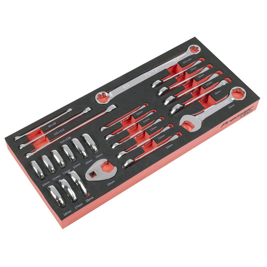 Sealey Stubby Combination, TRX-Star & Crow's Foot Spanner Set w/ Tool Tray 24pc