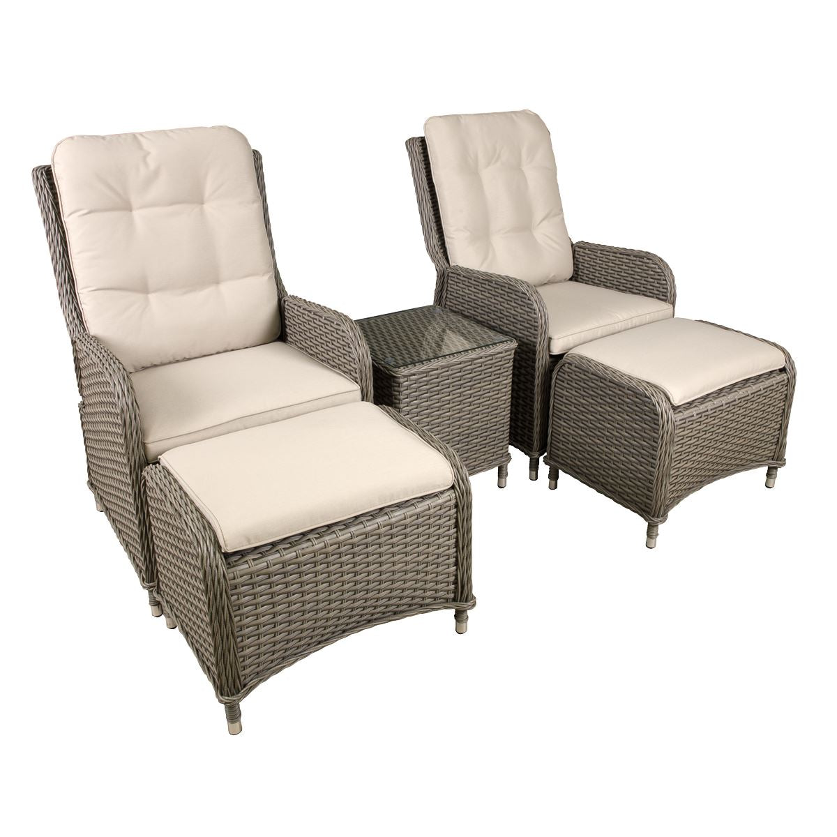 Sealey Dellonda Chester Rattan Wicker Outdoor Recliner Seat & Coffee Table Set, Brown DG68