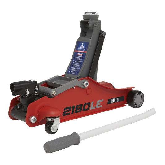 Sealey 180 Handle Trolley Jack 2 Tonne Low Profile Short Chassis - Red 2180LE