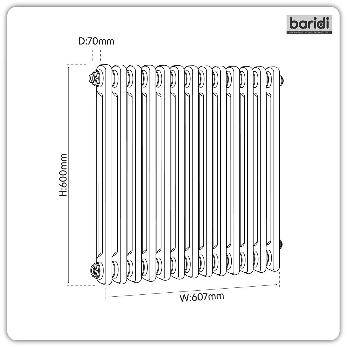 Baridi Horizontal Traditional 2 Column Radiator 600 x 607mm � Anthracite DH357