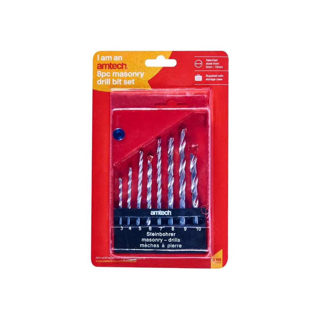8 Piece Masonry Drill Bit Set In Case Professional Quality In Storage Case - F1750