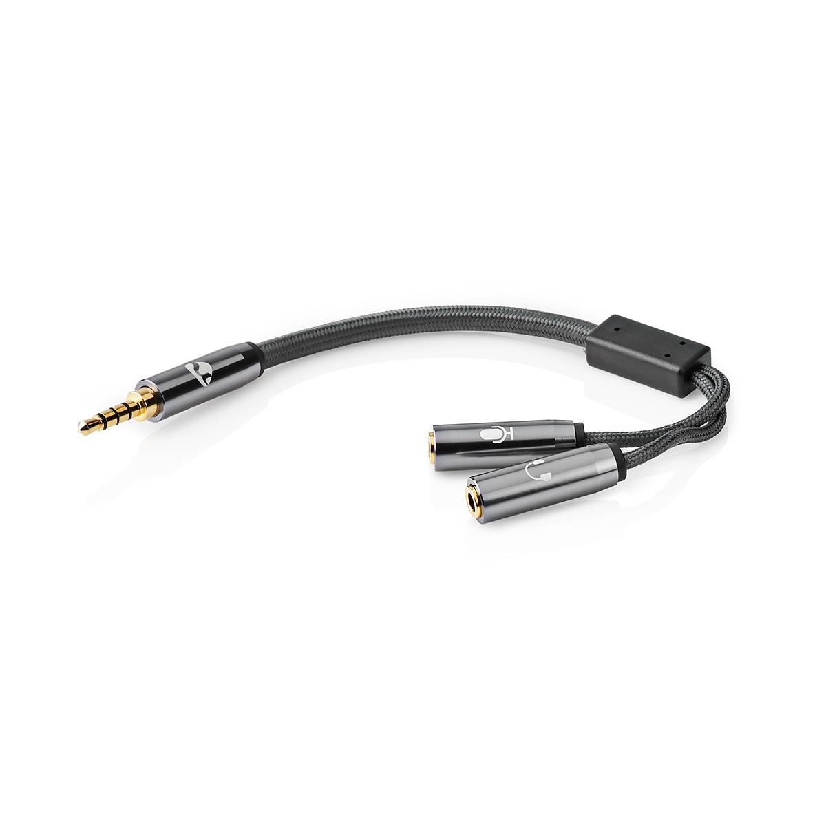 Headset Audio Cable 3.5mm Male to 2x 3.5mm Female Gun Metal Grey Braided Cable - CATB22150GY02