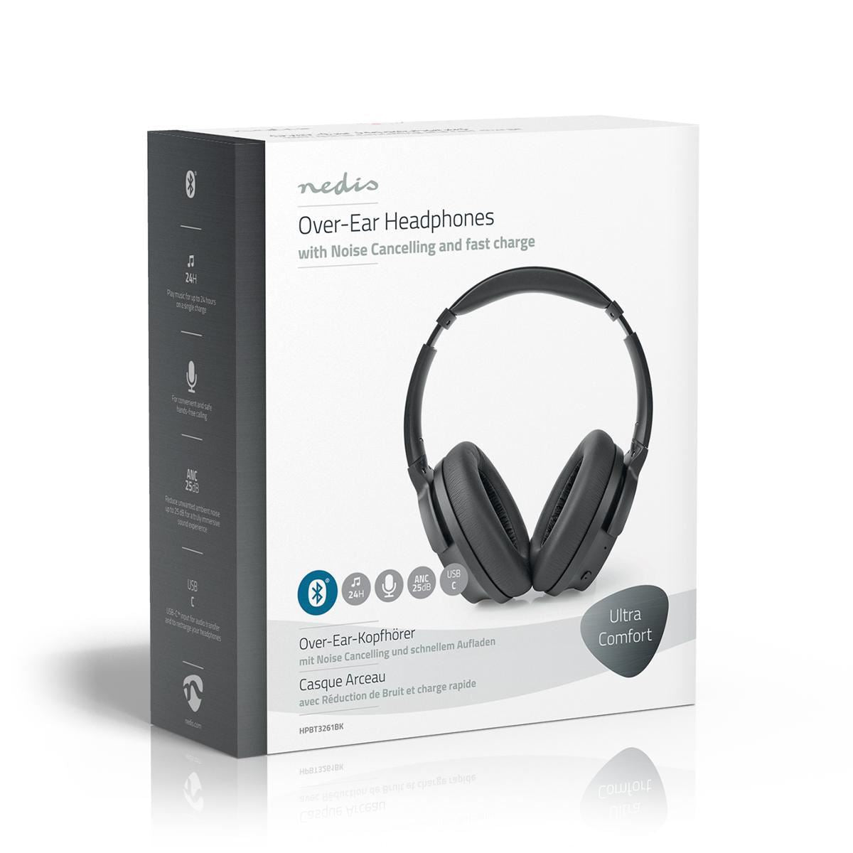 Over-Ear Bluetooth Headphones 24hr Playtime 25dB Noise Cancelling Fast Charging - HPBT3261BK