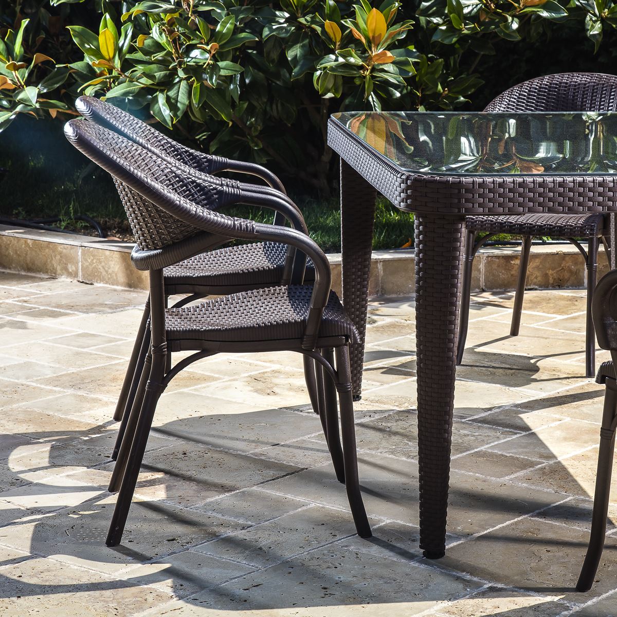Dellonda Armchair Weather Resistant PP Body Stackable x 6, Dark Wood DG205