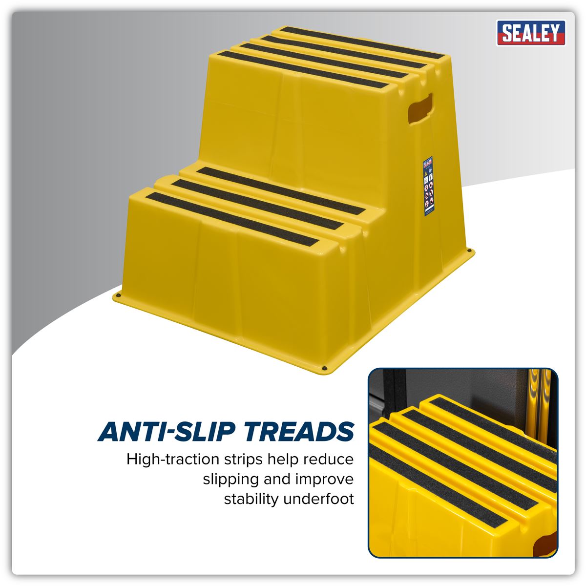 Sealey Heavy-Duty 2-Step Safety Steps with Anti-Slip Treads 150kg Capacity