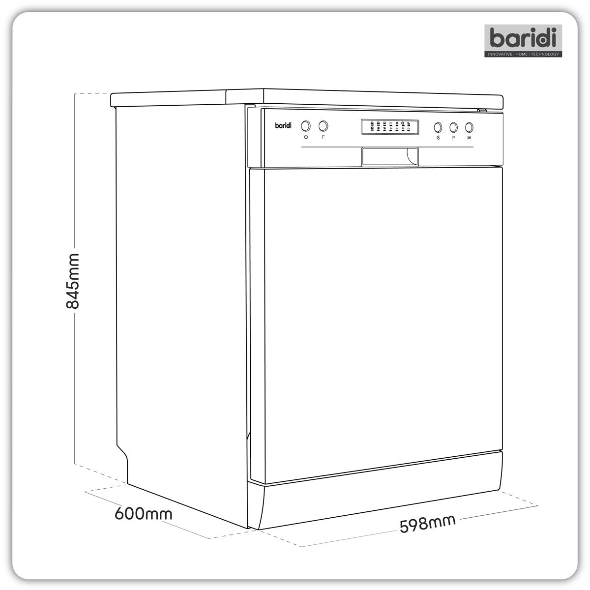 Baridi Freestanding Dishwasher 60cm Wide 13 Place Settings - Silver DH280