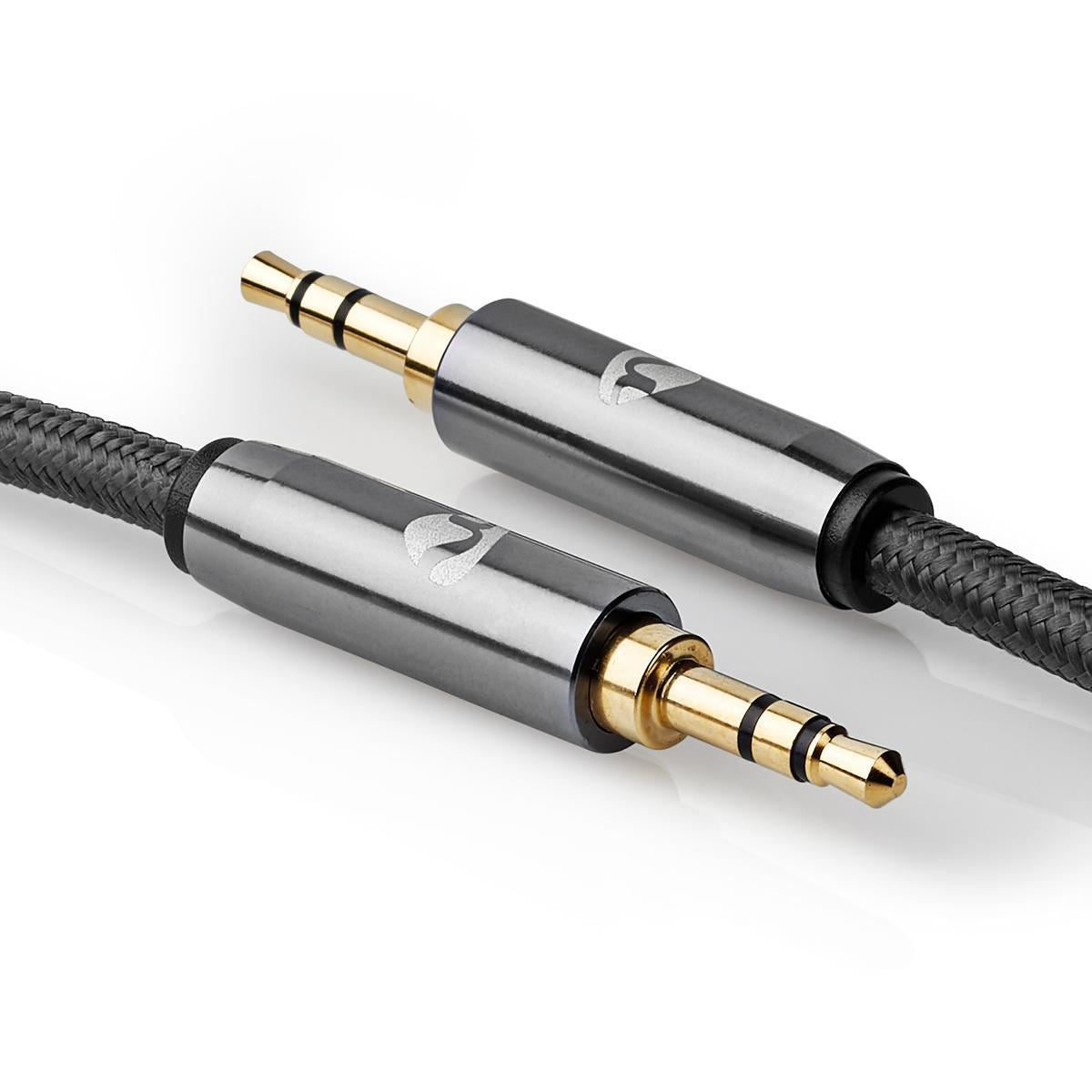 Nedis 1m Stereo Audio Cable 3.5mm Male to 3.5mm Male Gun Metal Grey Braided - CATB22000GY10
