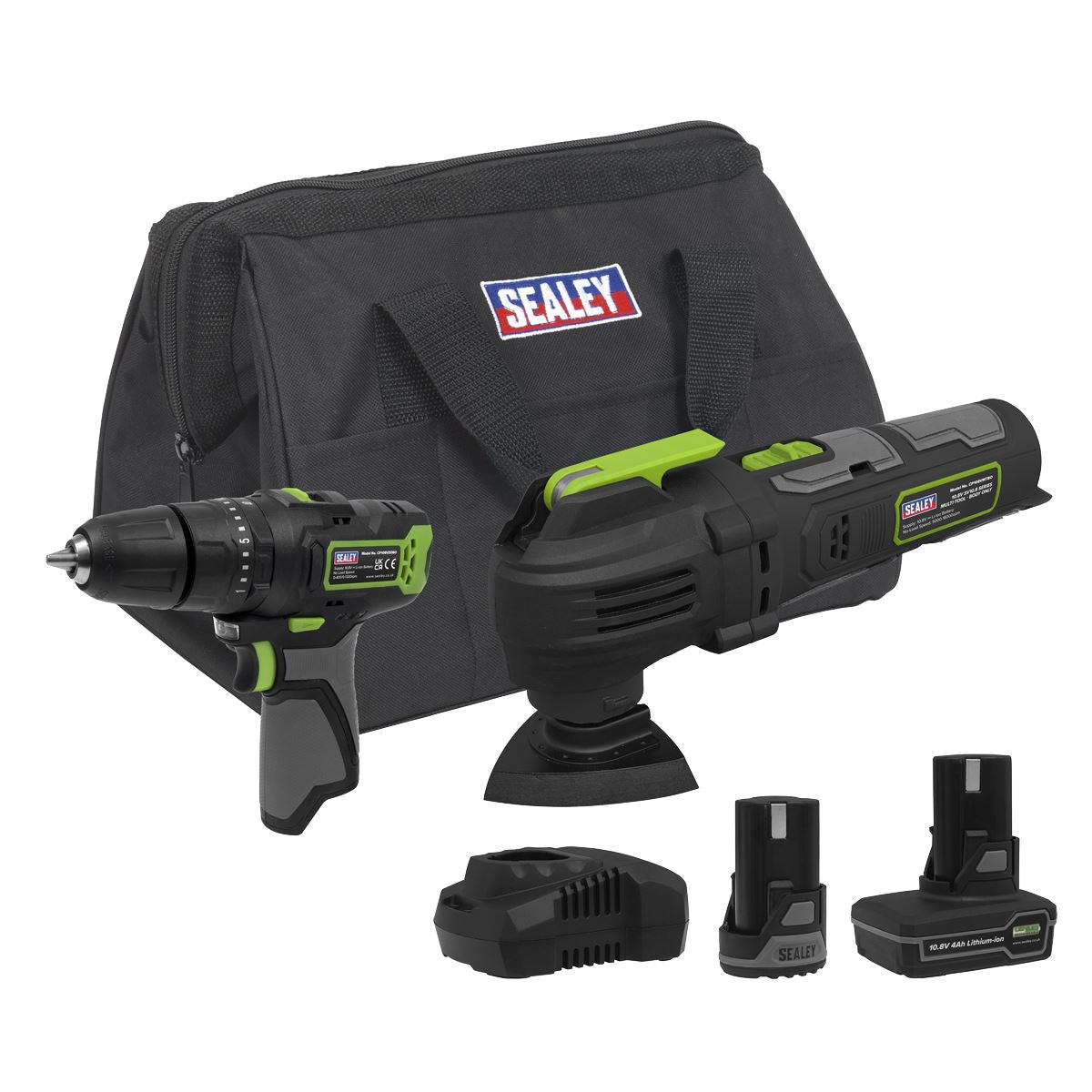 Sealey 2 x 10.8V SV10.8 Series Combi Drill & Multi-Tool Kit - 2 Batteries & Euro Plug CP108VCOMBO5EU