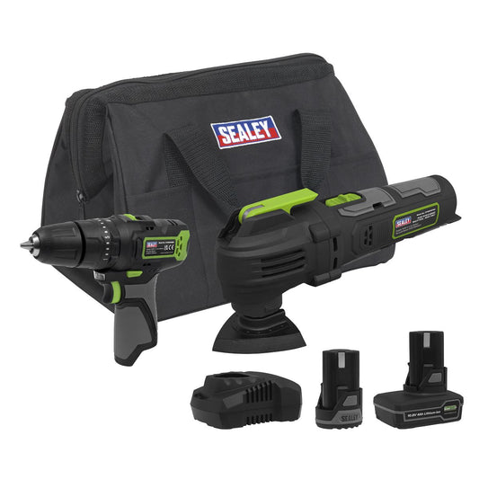 Sealey 2 x 10.8V SV10.8 Series Combi Drill & Multi-Tool Kit - 2 Batteries & Euro Plug CP108VCOMBO5EU
