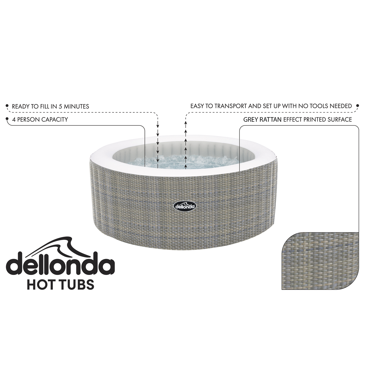 Dellonda 4-6 Person Inflatable Hot Tub Spa with Smart Pump - Rattan Effect DL91