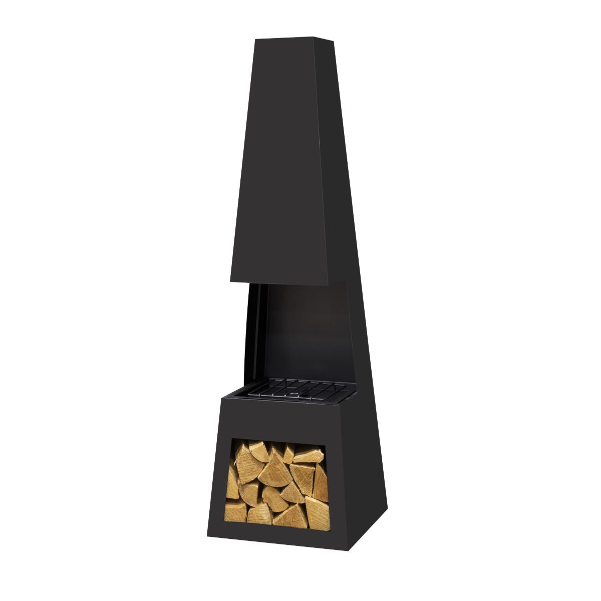 Dellonda Outdoor Chiminea Fireplace Fire Pit Heater Firewood Storage Black Steel DG107