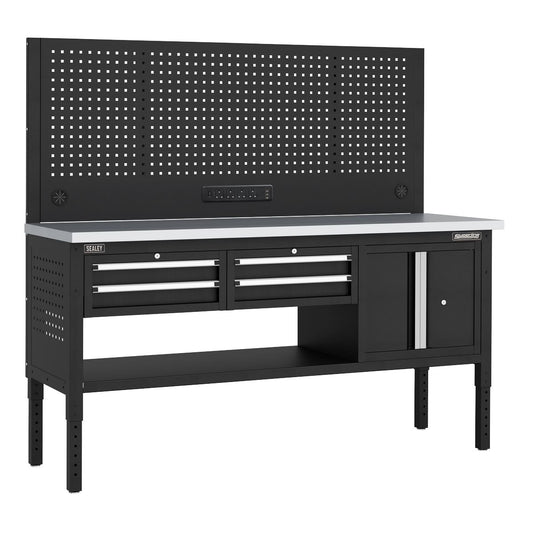 Sealey Modular Workbench, 4 Drawers & Cupboard Stainless Steel Worktop 1830mm