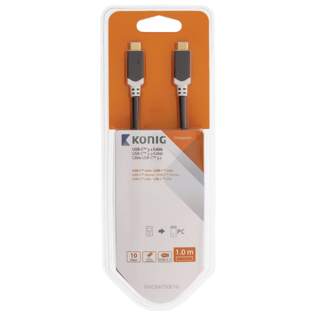 Konig USB 3.1 Cable USB-C Male to USB-C Male 1m Anthracite GEN 2 (10 Gbps)