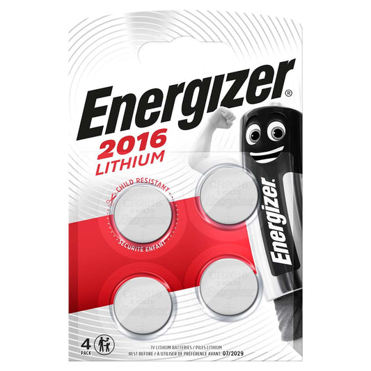 Energizer Lithium Button Cell Battery CR2016 3.2 V DC 90 mAh 4-Blister Silver