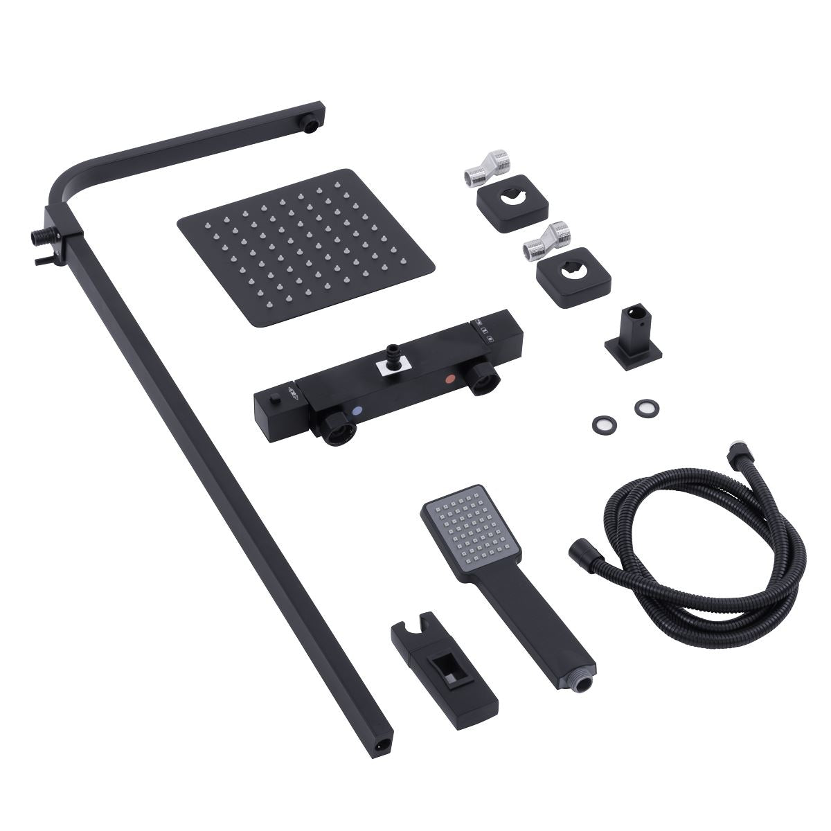 Baridi Thermostatic Shower Mixer Set, 20x20cm Square Head, Adjustable Rail