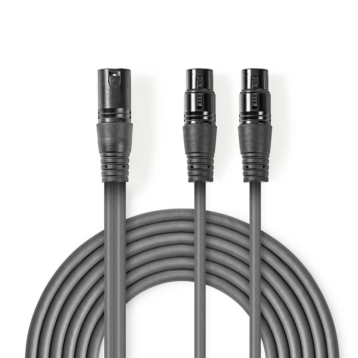 Nedis Balanced XLR Audio Cable XLR 3-Pin Male to 2x XLR 3-Pin Female 1.5m Grey - COTH15025GY15