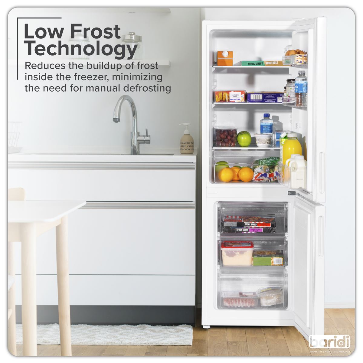 Baridi 70/30 Low Frost Fridge Freezer 157L Capacity - White DH252
