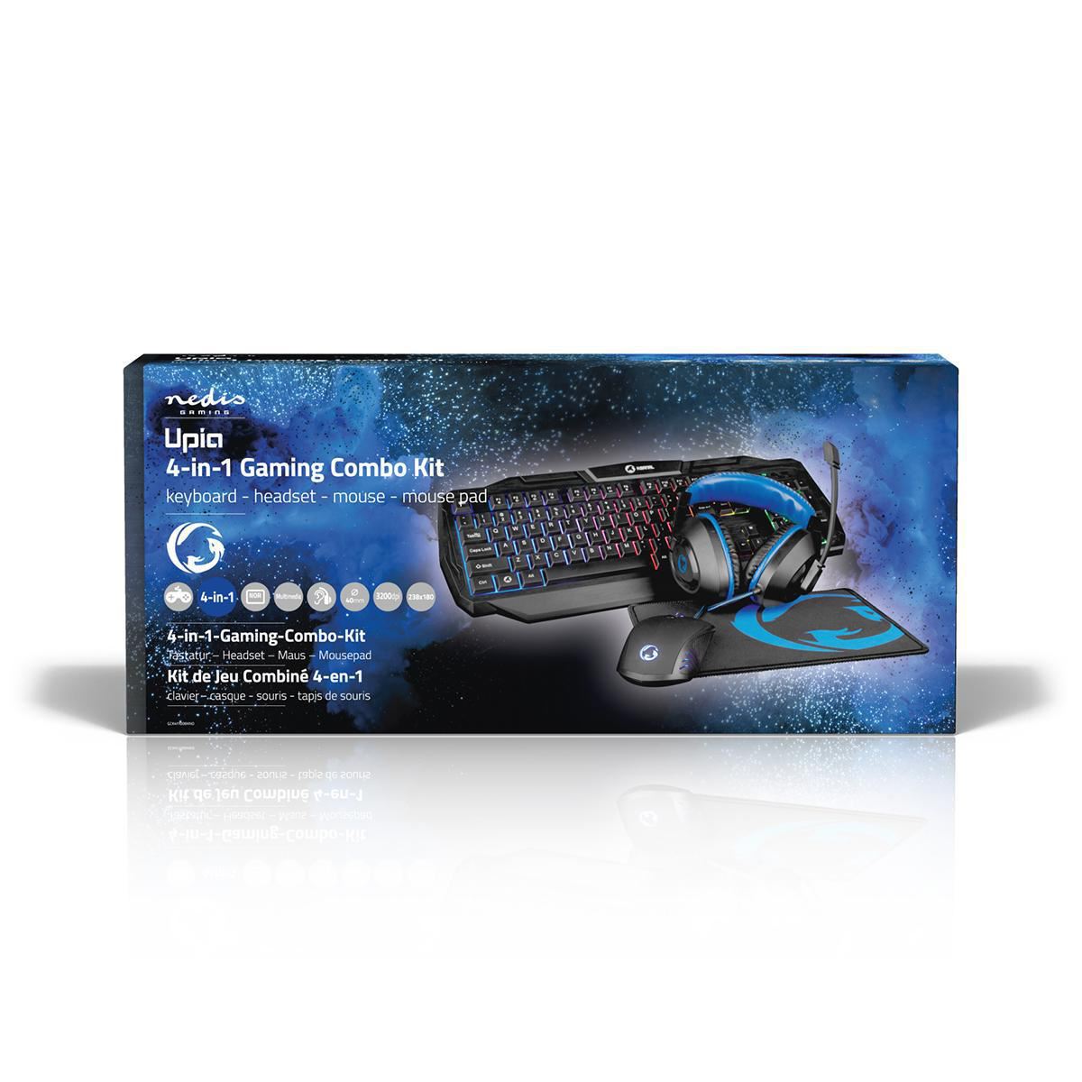 Gaming Combo Kit 4-in-1 Keyboard, Headset, Mouse % Mouse Pad Nordic Layout Black