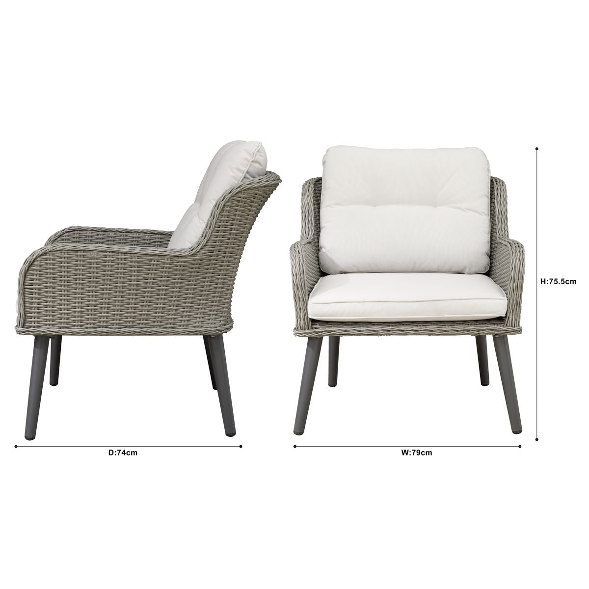 Sealey Dellonda Buxton Rattan Wicker Outdoor Lounge Chairs with Cushion, Grey DG79