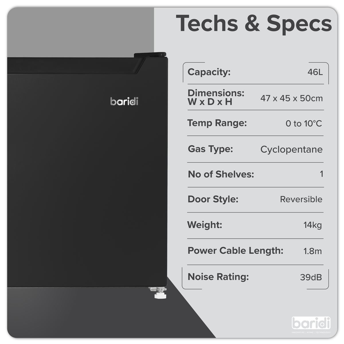 Baridi Tabletop Fridge with Ice Box, 46L Capacity DH257
