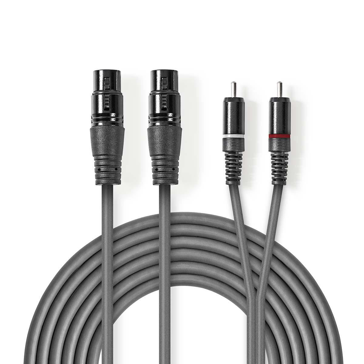 Nedis XLR Audio Cable 2x XLR 3-Pin Female to 2x RCA Male 1.5m Grey COTH15230GY15