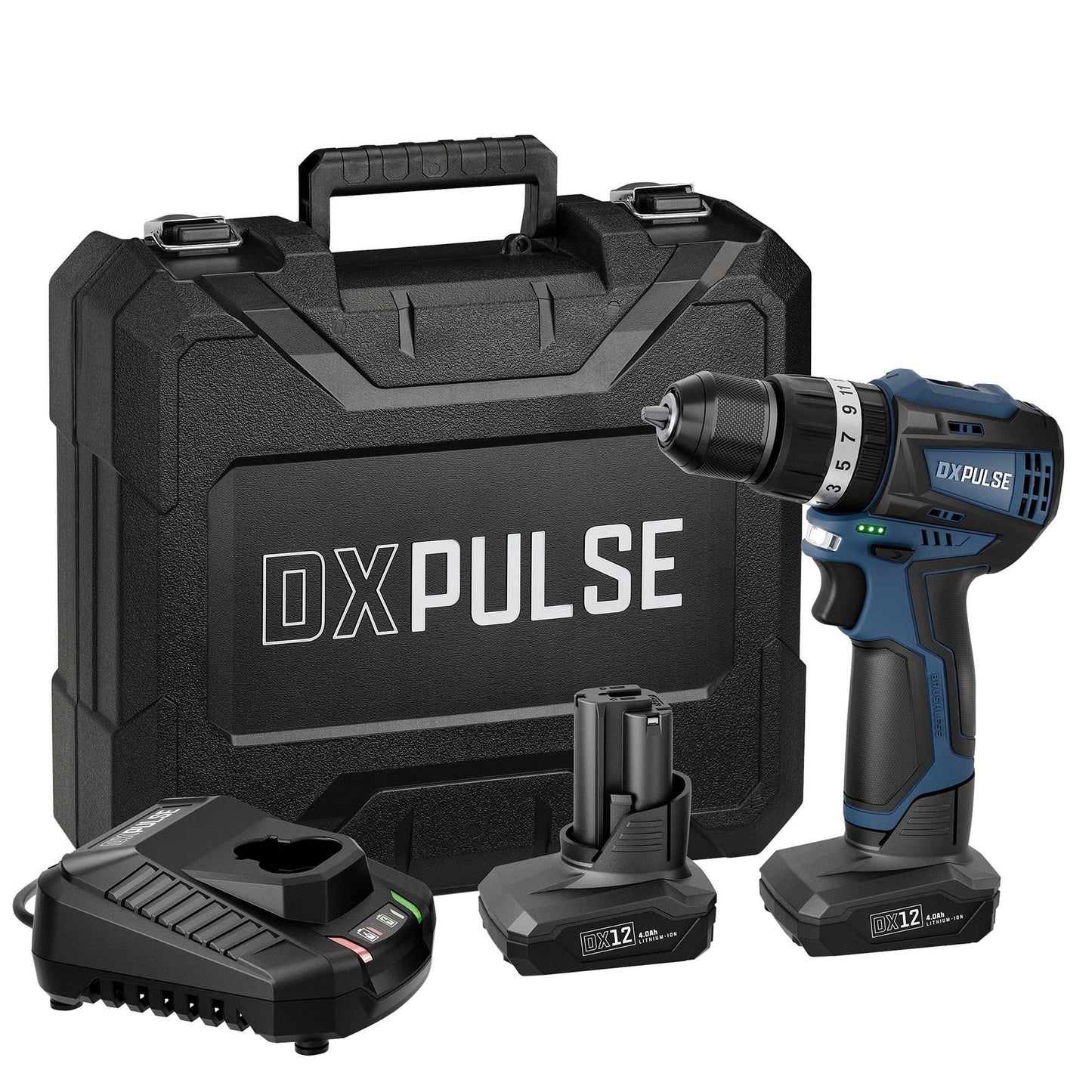 DXPULSE 12V Brushless Combi Drill Kit, 2 x 4.0Ah Batteries, 1 x Fast Charger