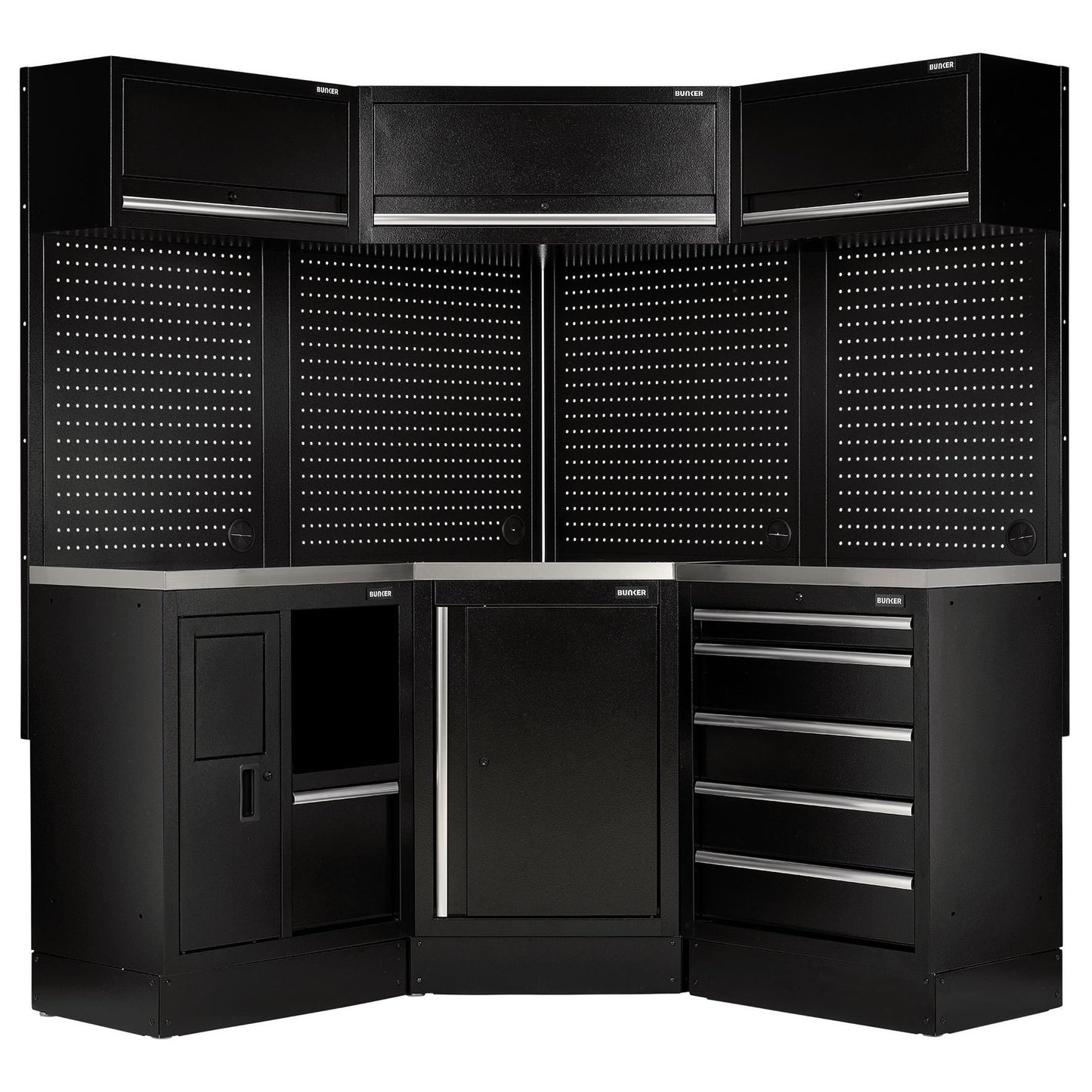 BUNKER 18 Piece Modular Storage Corner Combo with Stainless Steel Worktop 3454mm