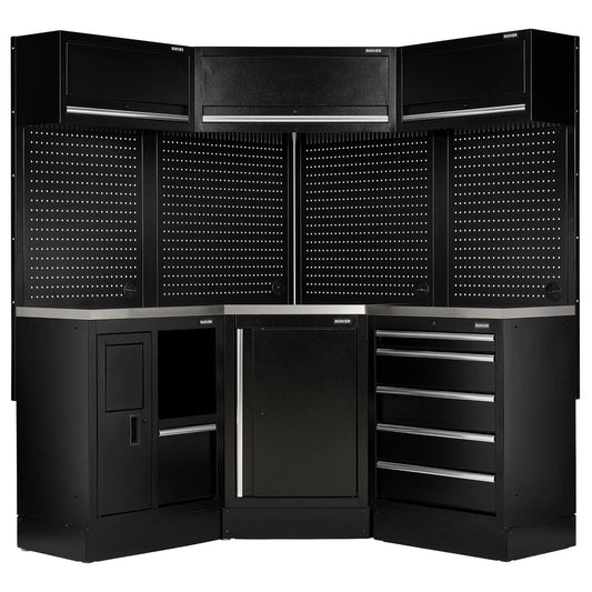 BUNKER 18 Piece Modular Storage Corner Combo with Stainless Steel Worktop 3454mm