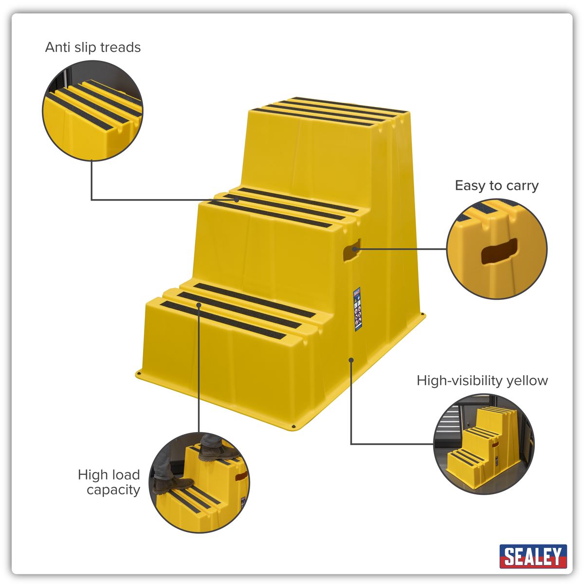 Sealey Heavy-Duty 3-Step Safety Steps with Anti-Slip Treads 150kg Capacity