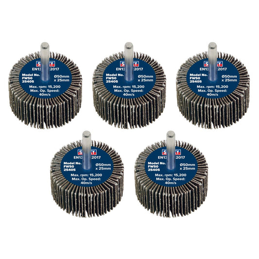 Sealey Flap Wheel 50 x 25mm 40Grit 6mm Shaft - Pack of 5 FW5025405
