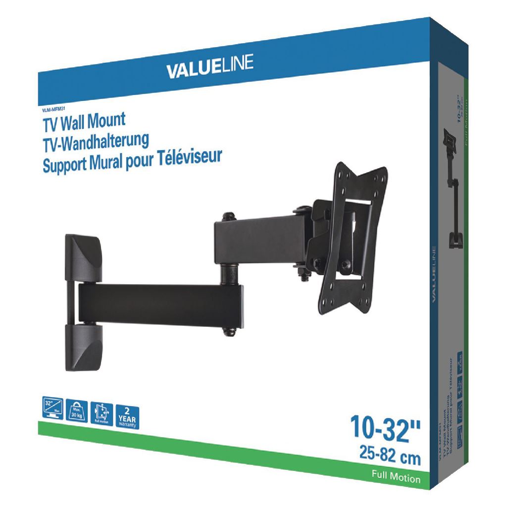 Valueline TV wall mount full motion Bracket 10-32"/25-82cm 30kg - TVWM31BK