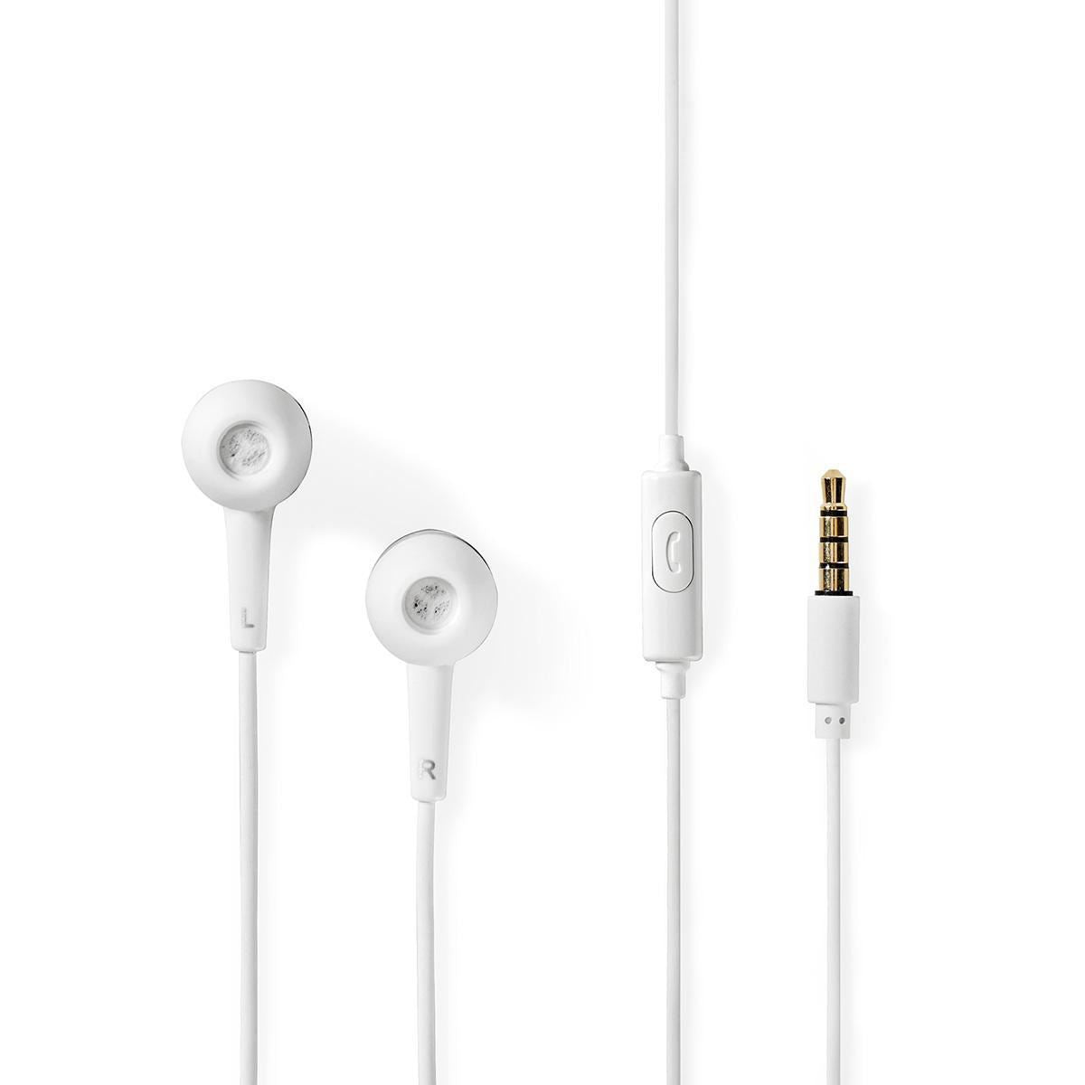 Nedis Wired Headphones 1.2m Round Cable In-Ear Built-in Microphone White - HPWD2020WT