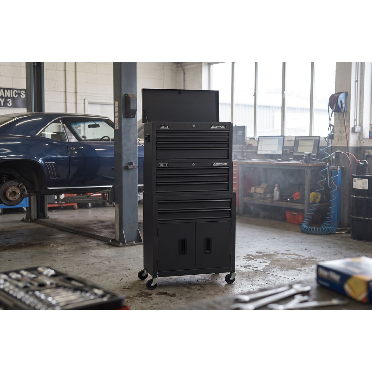 Sealey American Pro Topchest, Mid-Box Tool Chest & Rollcab Stack 9 Drawer