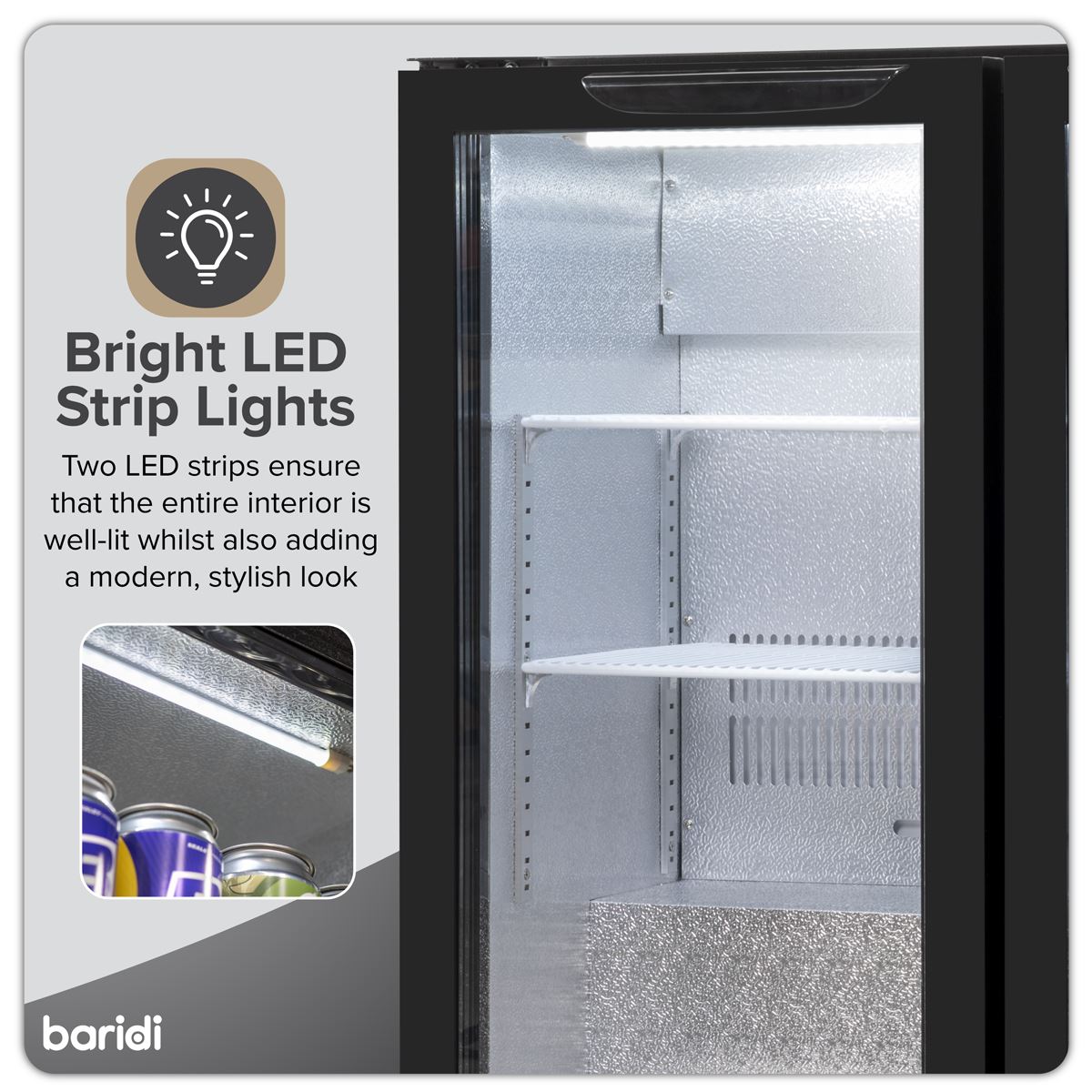 Baridi Hinged Double Door, Back Bar Drinks Fridge/Cooler, 190L Capacity DH272