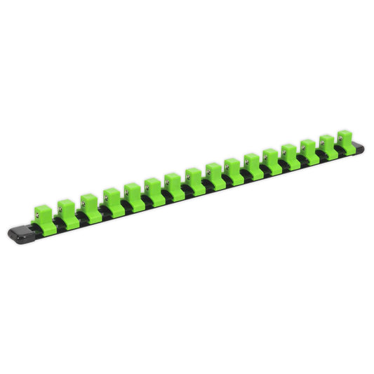 Sealey Socket Retaining Rail with 16 Clips 1/2"Sq Dr - Hi-Vis Green AK27054HV